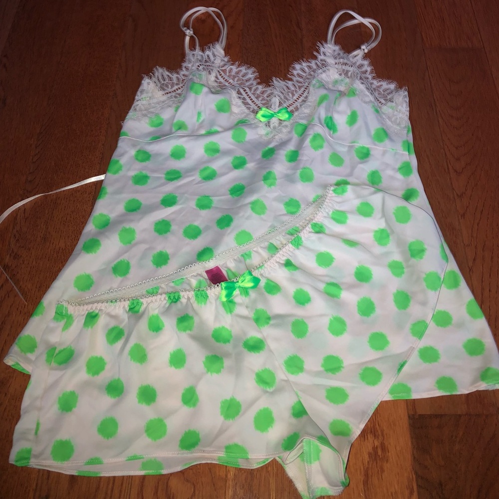 Betsey Johnson Neon Green Polka Dot Lingerie Set